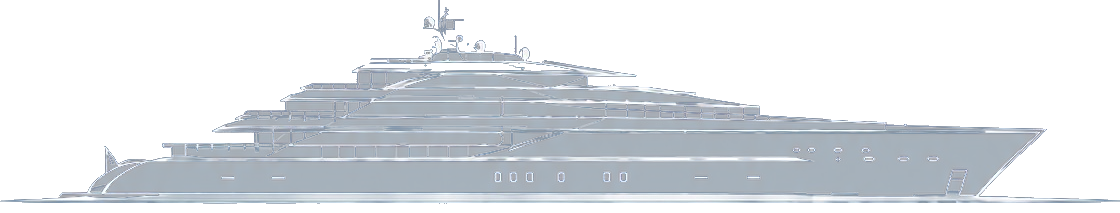 Line illustration of a superyacht in profile